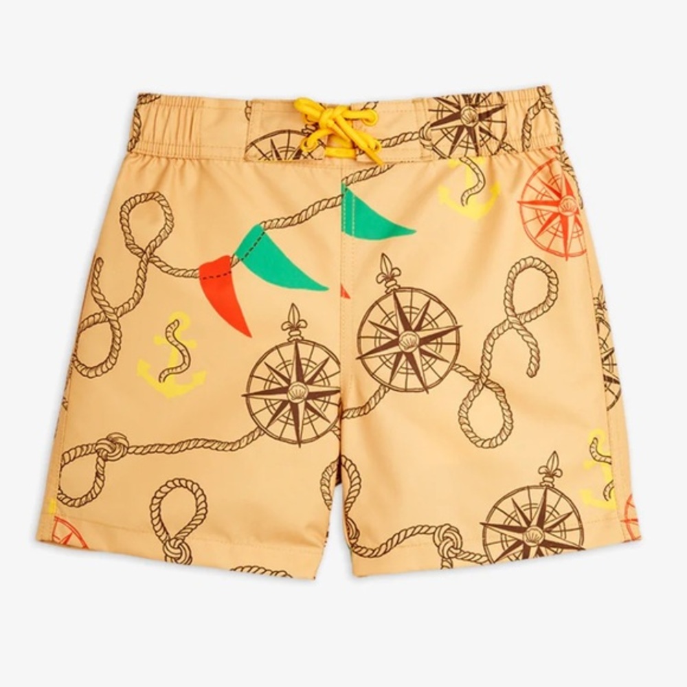 NWT MINI RODINI BOY NAUTICAL SWIM SHORTS Trunks Brown with Nautical Print